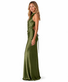 Wholesale Olive Green Satin Prom Dress | Custom Open Back Formal Gown Manufacturer for Boutiques