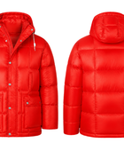 Snap-Front Hooded Goose Down Puffer Jacket – Bright Red | B2B Low MOQ