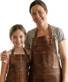 Mother Daughter Leather Apron Set Matching Mom and Kids Cooking BBQ Chef Aprons