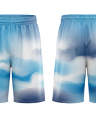 Custom Sky Blue, Light Blue, White & Navy Basketball Sublimated Shorts