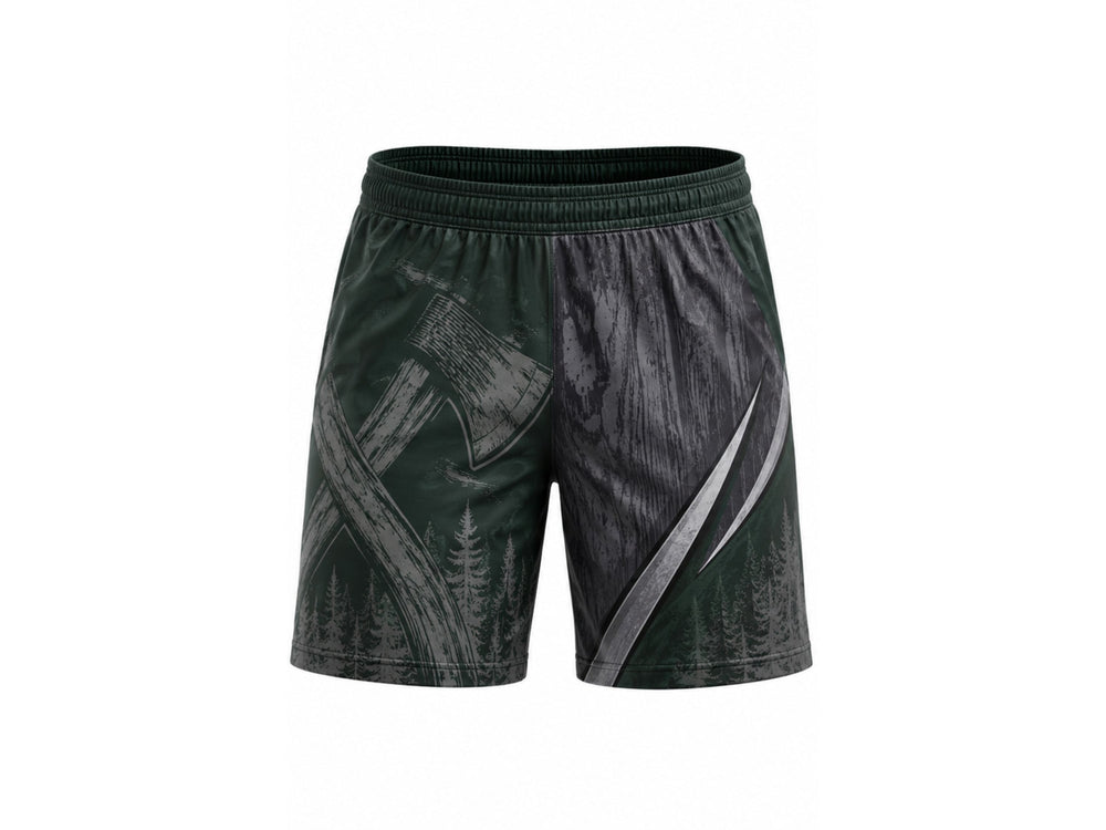 Black & Dark Green Axe Throwing Shorts Bulk Team Shorts Low MOQ Wholesale Performance Sportswear front design preview