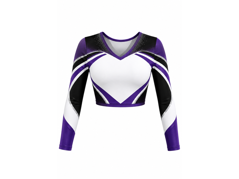 Custom Cheer-leading Jersey Purple & Black Performance Top, Wholesale Bulk, Low MOQ front design preview