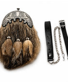 Coyote Fur Dress Sporran Brown with Silver Cantle and Three Tassels | B2B Low MOQ