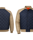 Men’s Contrast-Panel Diamond-Quilted Goose Down Jacket – Navy Blue and Champagne Beige | B2B Low MOQ