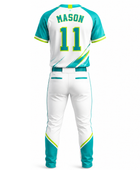 Custom White Teal Lime Baseball Uniform | Wholesale Team Jersey and Pants Set for Bulk Orders