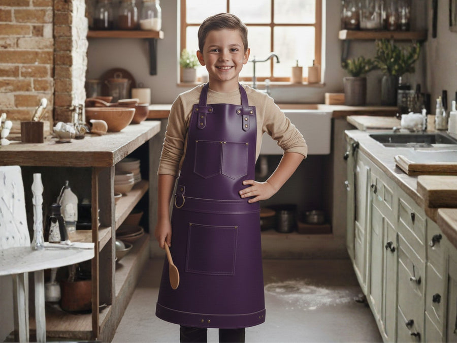 Kids Leather Apron Personalized Cooking Baking BBQ Apron for Boys and Girls design preview