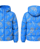 Hooded All-Over Print Sublimated Puffer Jacket – Light Blue and Silver Abstract Print | B2B Low MOQ