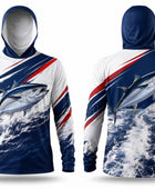 Custom Fishing Hoodie | Wholesale Performance Fishing Hoodie | Navy White Tuna | Apparels Bridge