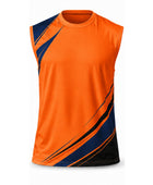 Custom Sleeveless Sports Tank – Orange & Black Compression Top – Wholesale & Bulk Activewear