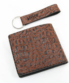 Custom Brown Crocodile Embossed Leather Bifold Wallet Set Wholesale Promotional Corporate Gift Manufacturer