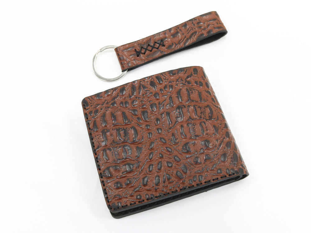 Custom Brown Crocodile Embossed Leather Bifold Wallet Set Wholesale Promotional Corporate Gift Manufacturer front design preview