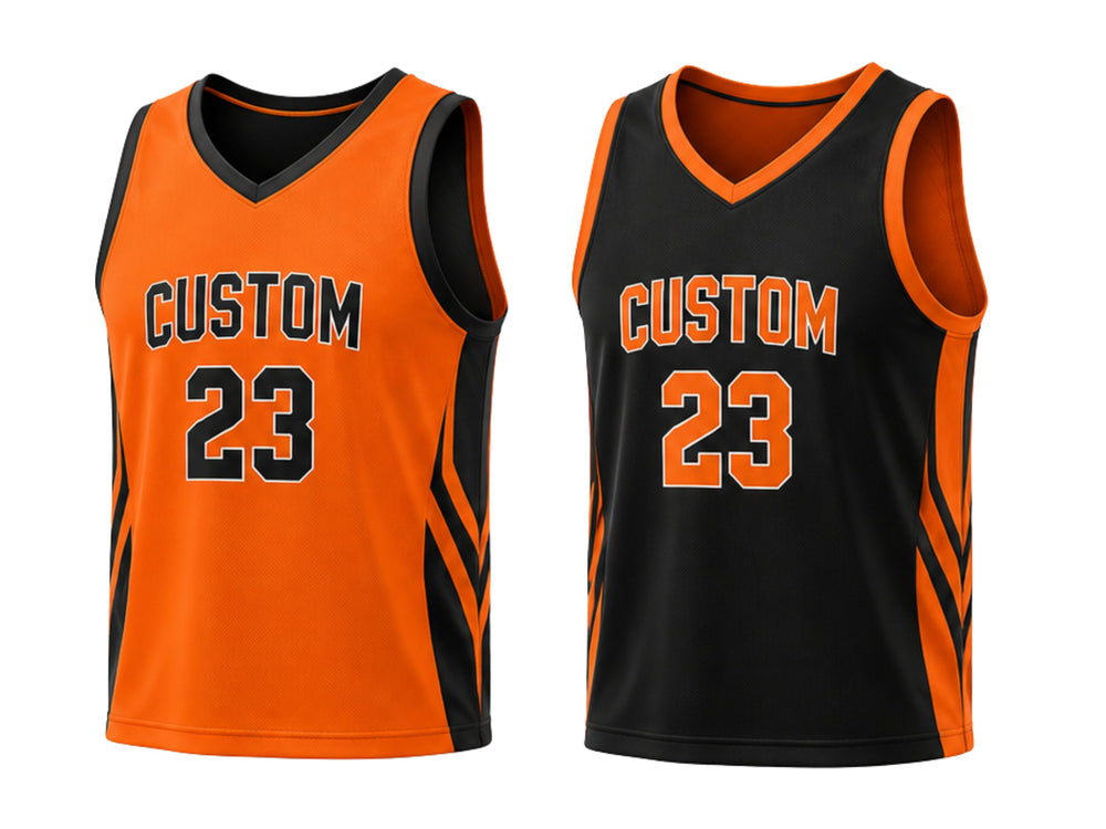 Custom Orange Black Basketball Reversible Jersey | Wholesale Team Uniform for Bulk Orders front design preview