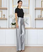 Elephant Metallic silver Faux Leather Wide Leg Jeans Wholesale | Custom Private Label Pants Manufacturer