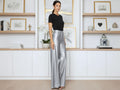 Elephant Metallic silver Faux Leather Wide Leg Jeans Wholesale | Custom Private Label Pants Manufacturer