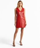 Women’s Red Lambskin Leather V-Neck Mini Dress Wholesale | Private Label Party Dress Manufacturer