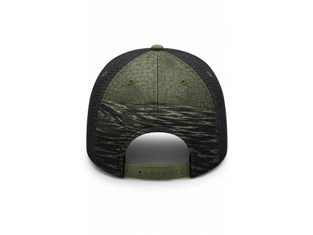 Custom Fishing Cap | Wholesale Fishing Team Hat | Green Camo Bass | Apparels Bridge front design preview