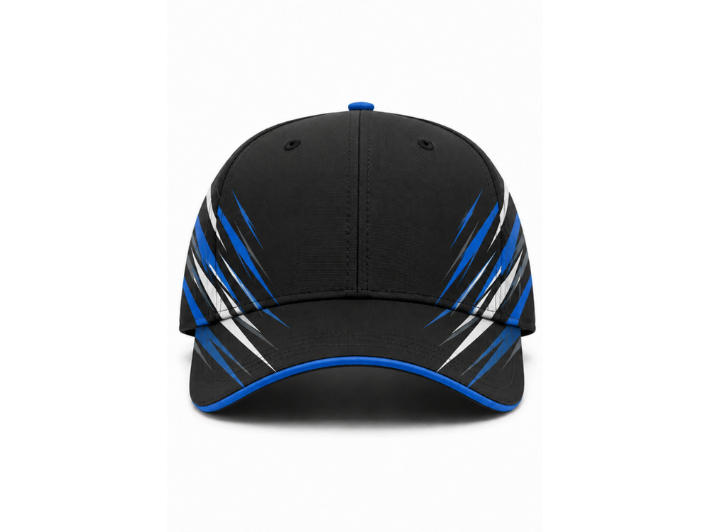 Team Cap Chase Tag B2B Black Blue Sublimated Sports Cap Wholesale front design preview