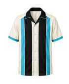 Custom Retro Bowling Shirt – Cream Black Cyan Sublimated Button-Up Teamwear
