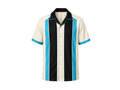 Custom Retro Bowling Shirt – Cream Black Cyan Sublimated Button-Up Teamwear