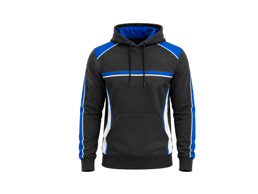 Custom Bowling Team Hoodie – Black Blue White Sublimated Pullover Teamwear design preview