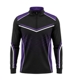Custom Bowling Quarter-Zip Team Top – Black Purple White Sublimated Warm-Up