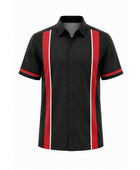 Custom Bowling Alley Staff Shirt – Black Red Sublimated Button-Up Uniform