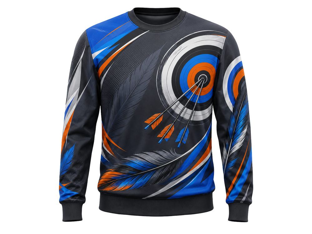 Wholesale Archery Crewneck Sweatshirt  Blue Black Sublimated Teamwear Low MOQ front design preview
