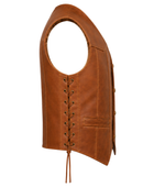 B2B Men’s Brown Side-Lace Leather Vest Low MOQ Hunting Manufacturer