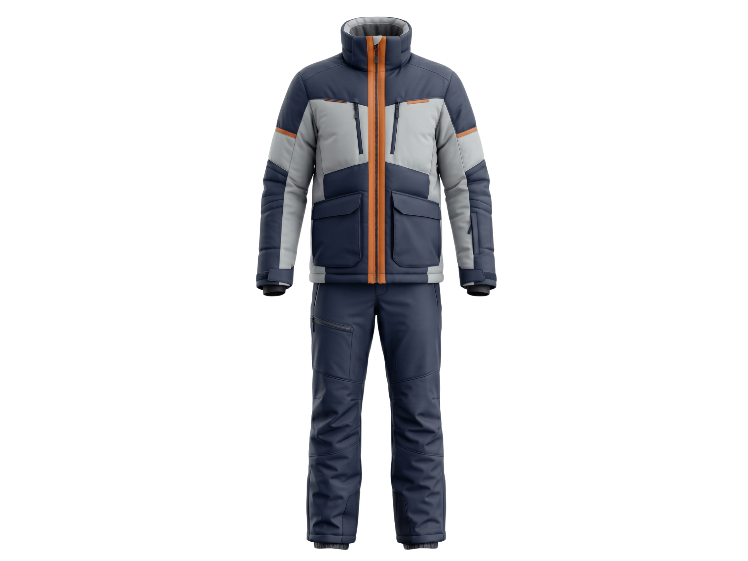 Custom Two-Piece Ski Suit Navy Grey Contrast B2B Winter Manufacturer