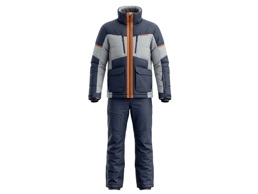 Custom Two-Piece Ski Suit Navy Grey Contrast B2B Winter Manufacturer