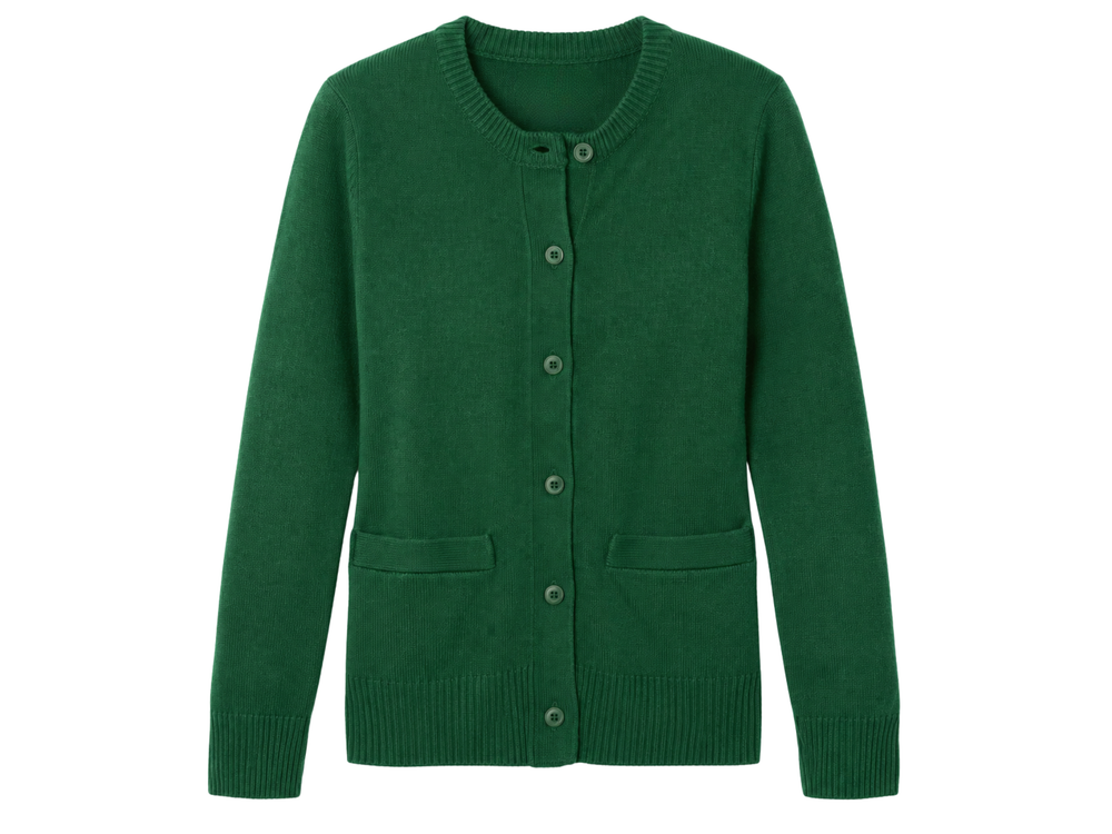 Wholesale Sweater Girls Dark Green Crewneck Button-Front Low MOQ School Uniform Manufacturer front design preview