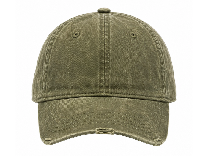 Custom Vintage Olive Acid Wash Cap B2B front design preview