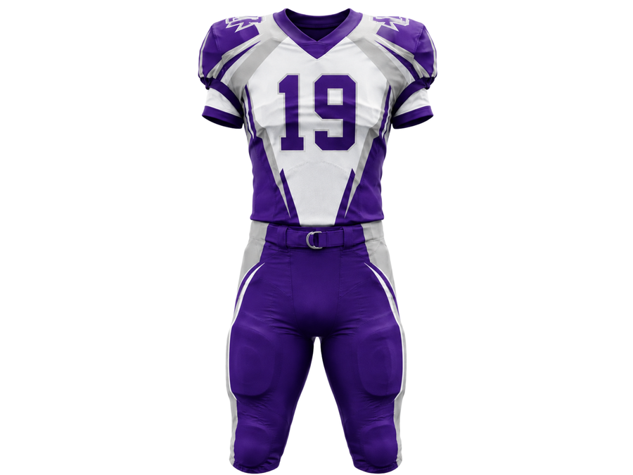 Wholesale Purple and White American Football Uniform Set – Polyester Jersey & Pants design preview