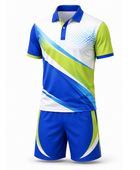 Custom Tennis Uniform – Blue, Lime & White Polo & Shorts Set, Wholesale Bulk, Low MOQ, Team Uniform