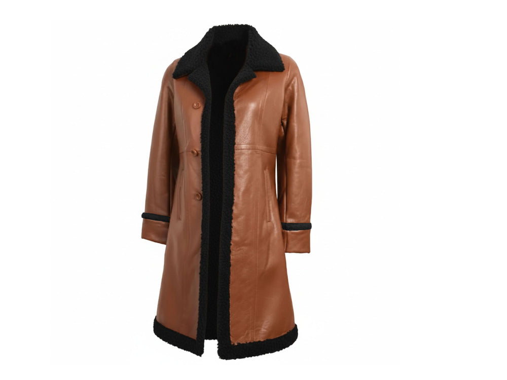 Women’s Tan Cognac Lambskin Penny Lane Coat Wholesale Custom Private Label Shearling Outerwear Manufacturer front design preview