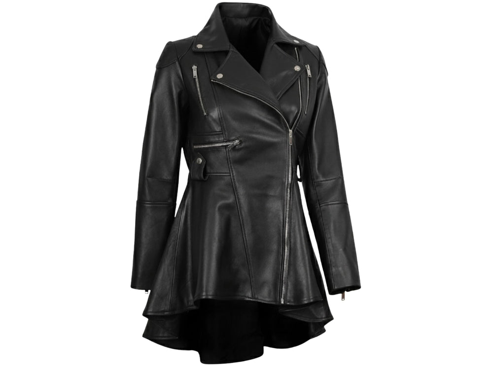 Women’s Black Lambskin Leather Peplum Jacket Wholesale Custom Private Label Outerwear Manufacturer front design preview