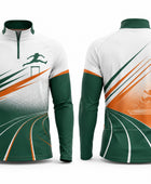 Custom Track & Field Coach Jacket | Wholesale Athletics Staff Jacket | White Green Orange | Apparels Bridge