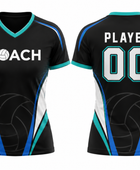 Custom Black Volleyball Coach Jersey – Teal Short Sleeve Staff Teamwear