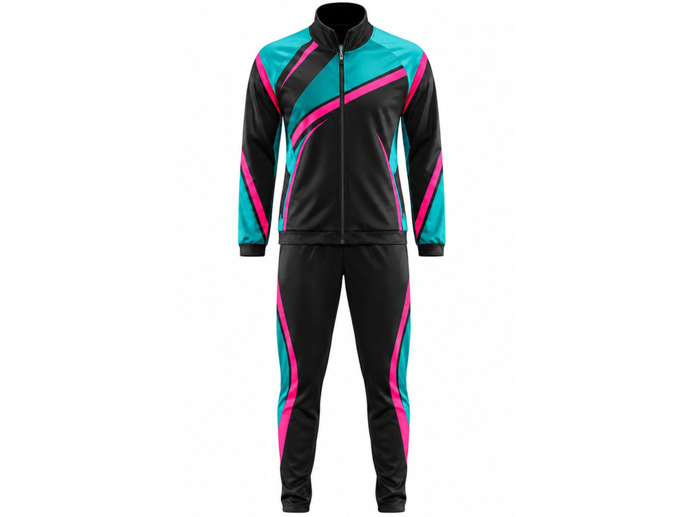 Custom Black Teal Cheer Warm Up Set – Jacket & Pants for Wholesale Teams front design preview