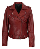 Women’s Red Lambskin Leather Biker Jacket Wholesale Custom Private Label Outerwear Manufacturer