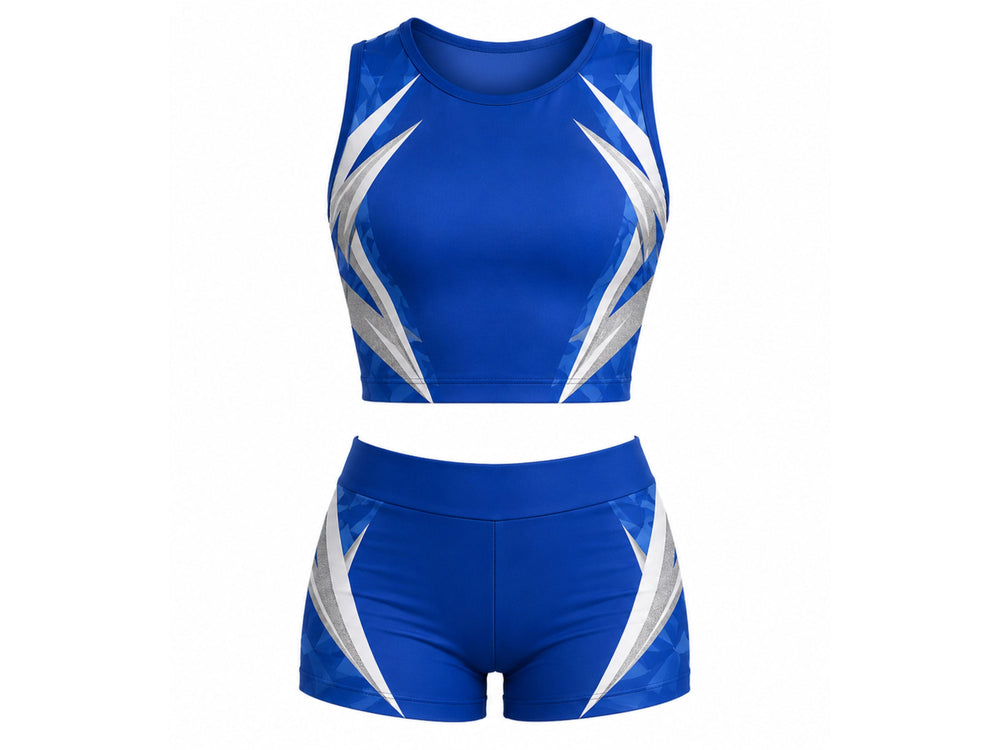 Custom Blue Cheer Practice Wear Set – Crop Top & Shorts for Wholesale Teams front design preview