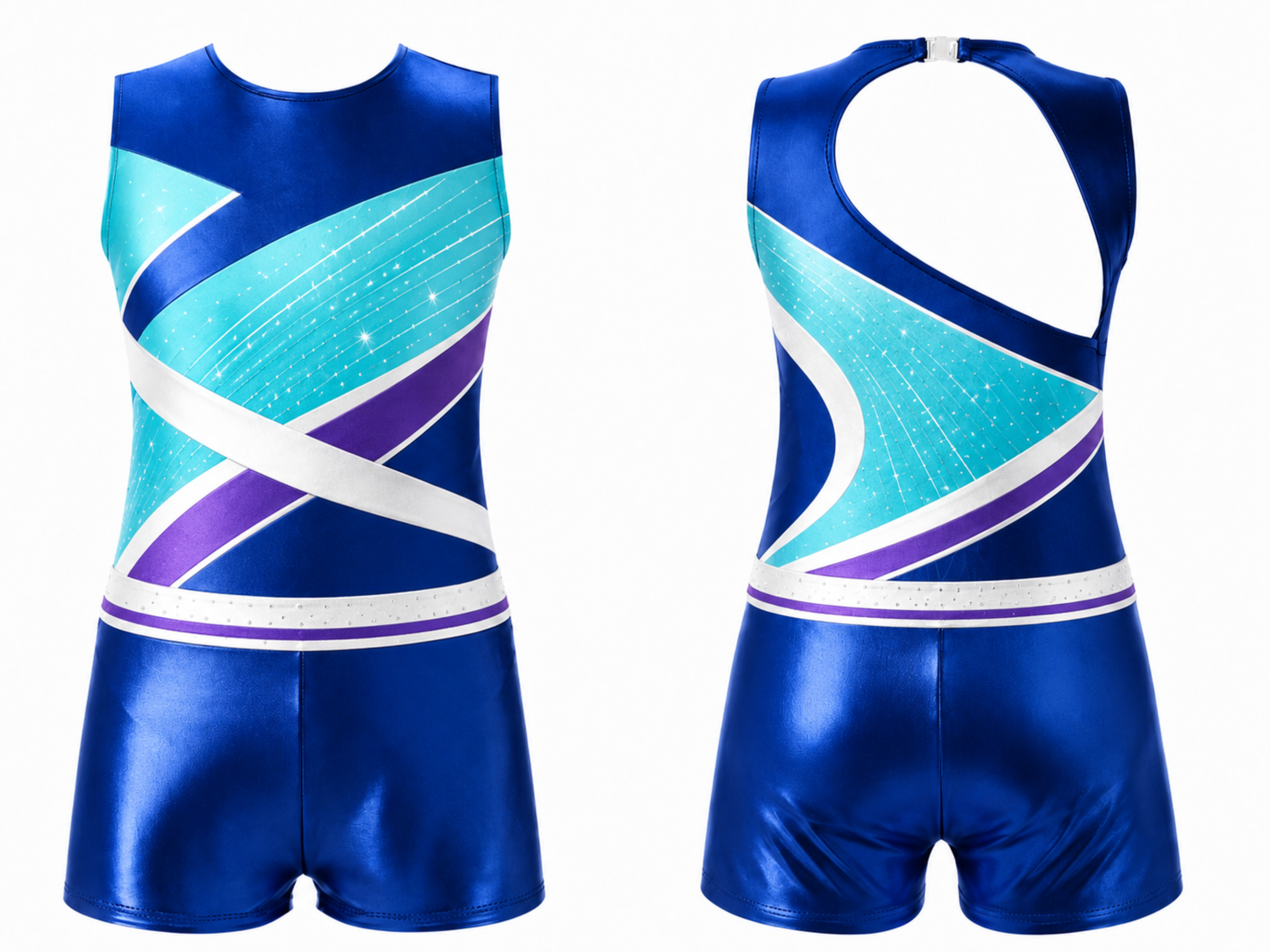 Custom Gymnastics Biketard | Wholesale Gym Team Biketard | Blue Teal White | Apparels Bridge