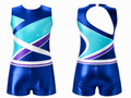 Custom Gymnastics Biketard | Wholesale Gym Team Biketard | Blue Teal White | Apparels Bridge