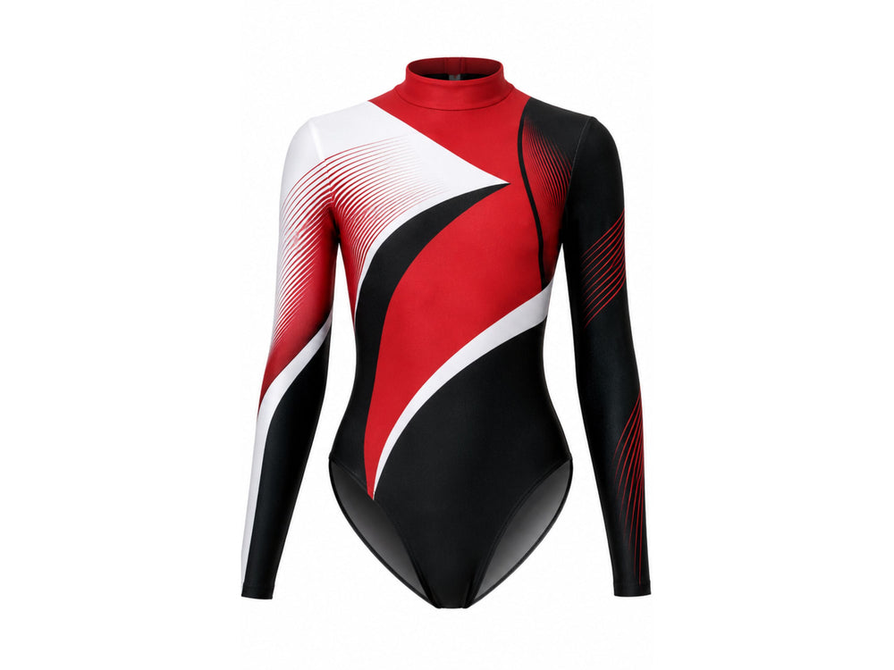 Custom Dance Leotard – Black, Red and White B2B Wholesale Low MOQ Performance Dancewear front design preview