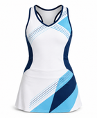Custom White Tennis Dress – Navy Blue Sleeveless Team Dress