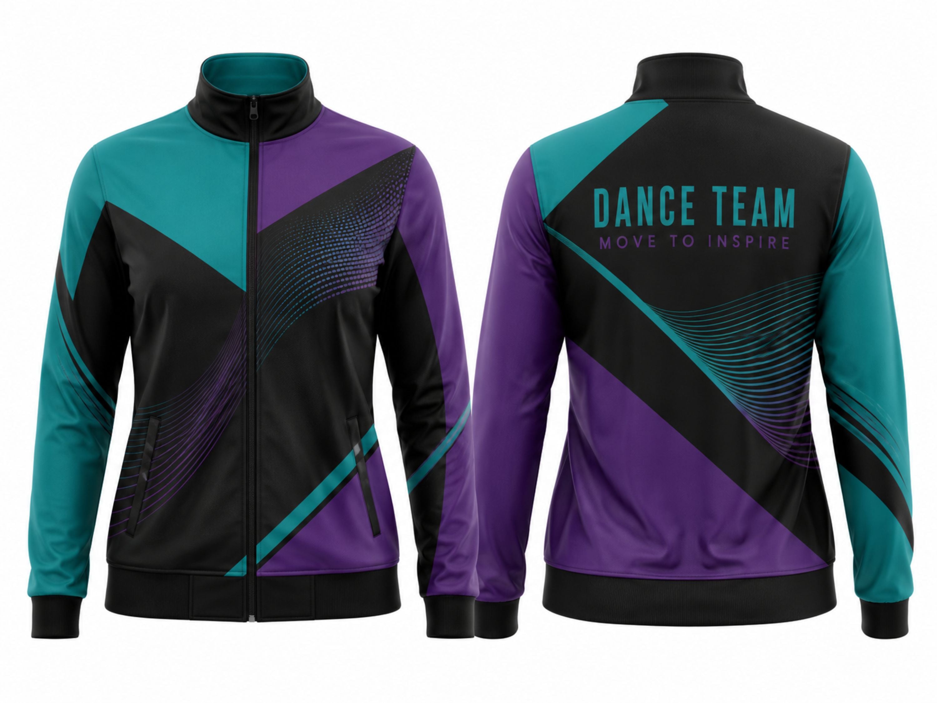 Custom Dance Team Jacket | Wholesale Dance Studio Full-Zip Jacket | Black Teal Purple | Apparels Bridge