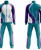 Custom Dance Team Warm-Up Set | Wholesale Dance Studio Jacket and Pants Set | Teal Purple White | Apparels Bridge