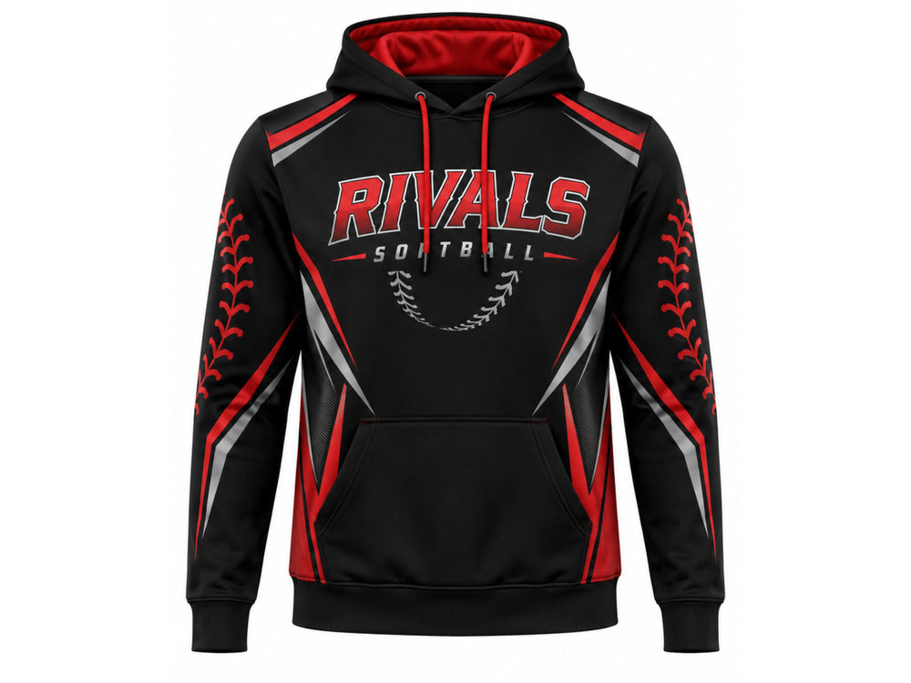 Custom Black Red Softball Hoodie – Wholesale Team Pullover Hoodie for Clubs front design preview