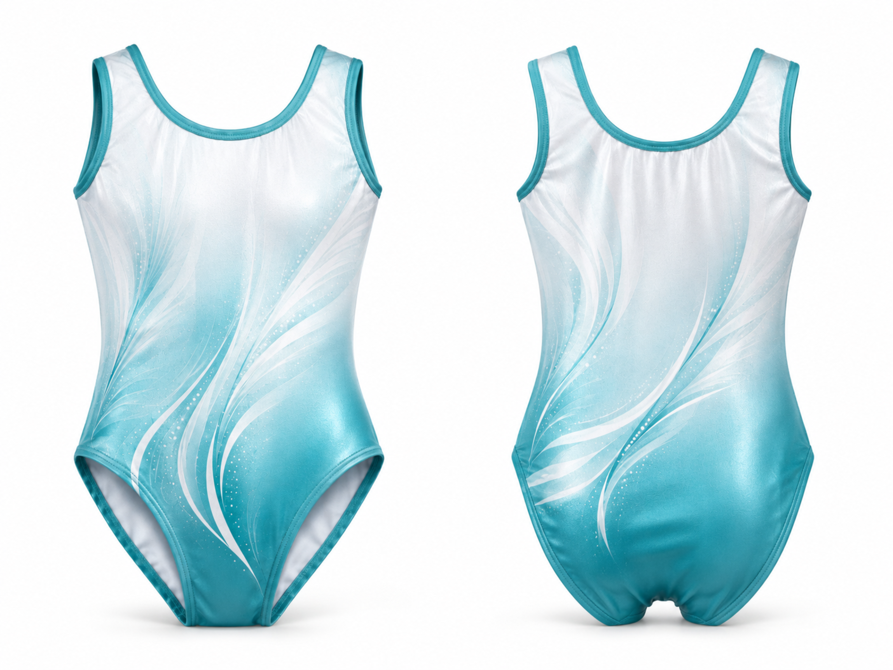 Custom Sublimation Gymnastics Leotard | Wholesale Gym Team Leotard | White Teal Mint | Apparels Bridge