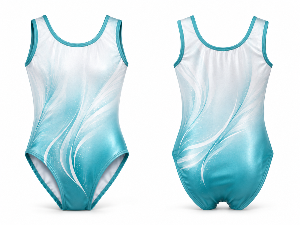 Custom Sublimation Gymnastics Leotard | Wholesale Gym Team Leotard | White Teal Mint | Apparels Bridge front design preview